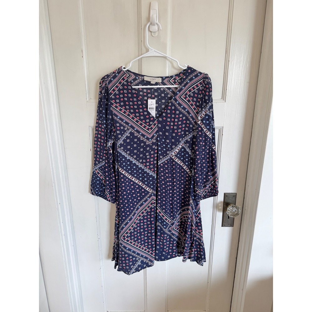 NWT Loft navy printed long sleeve dress size medium